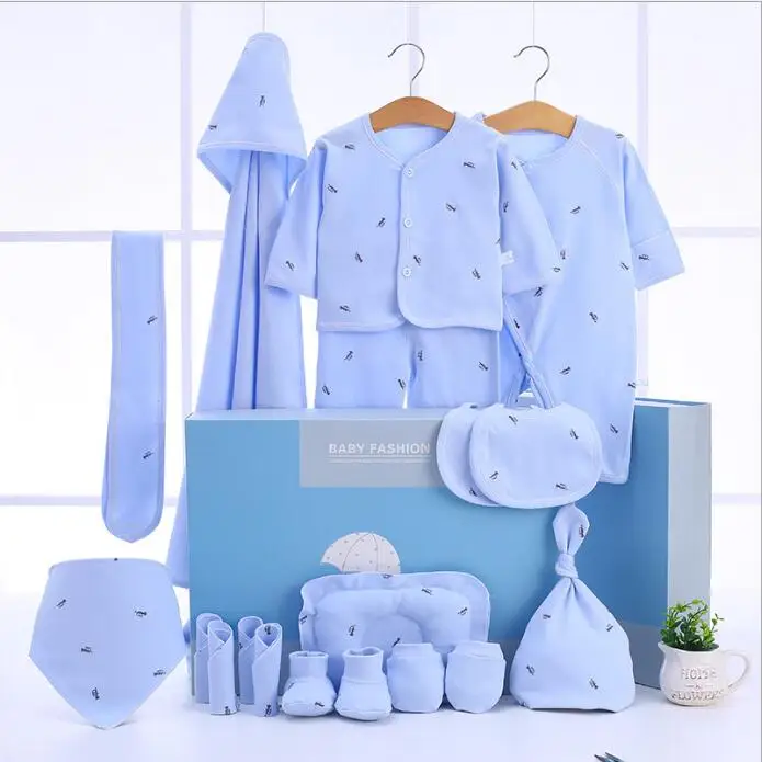 CJM038B Костюмы для новорожденных; 18 шт./компл.; хлопковый комплект для маленьких мальчиков и девочек; цвет розовый, синий, желтый - Цвет: CJM038B