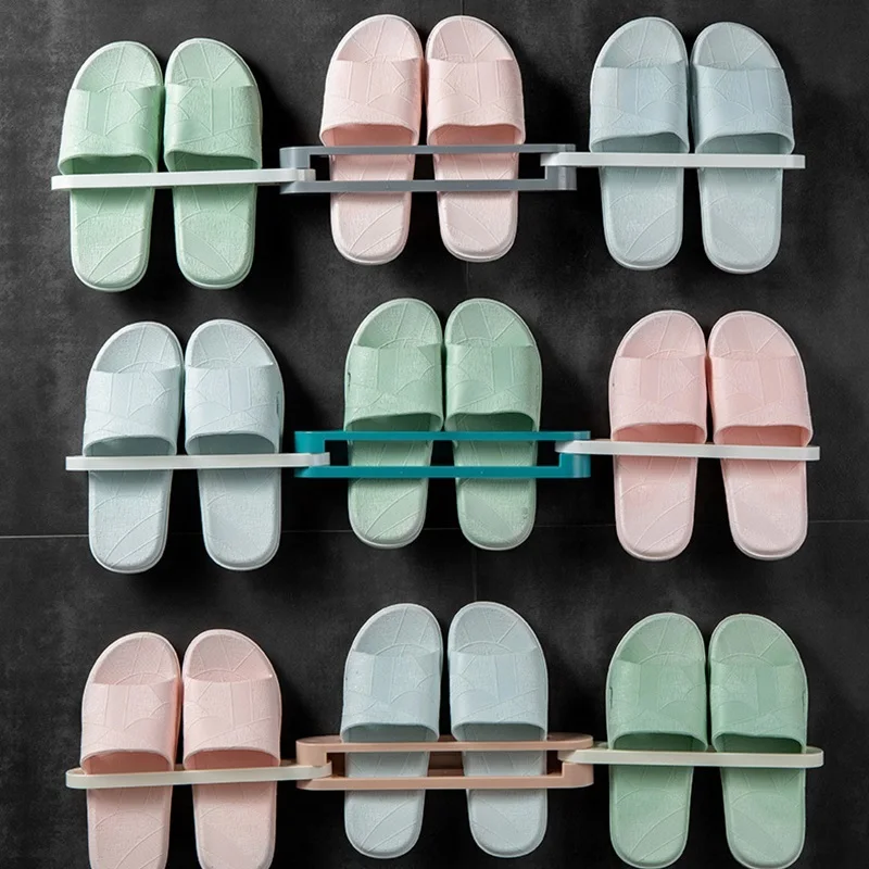 

3 In 1 Bathroom Slippers Rack Wall Mounted Shoes Organizer Racks Folding Slipper Holder Shoes Hanger Self Adhesive Towel Shelves