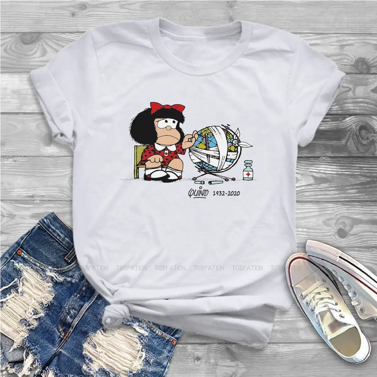 Adios Quino TShirt For Women Mafalda Comic Quino Tees Style Female T Shirt 4XL Homme Print Loose