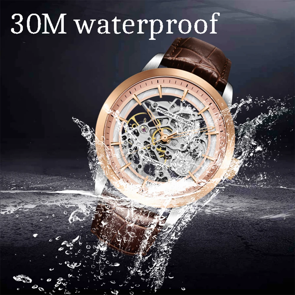 PAGANI DESIGN Top Brand Luxury Automatic Watch Men Genuine Leather Mechanical Skeleton Waterproof Watches Relogio Masculino enlarge