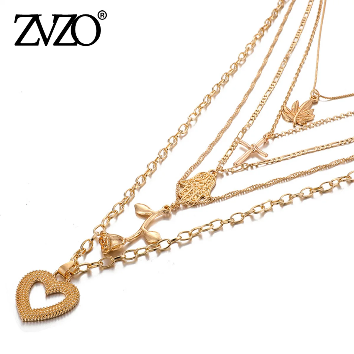 Новая мода Многослойные цветок лист Пальма Крест Сердце Форма ожерелья с