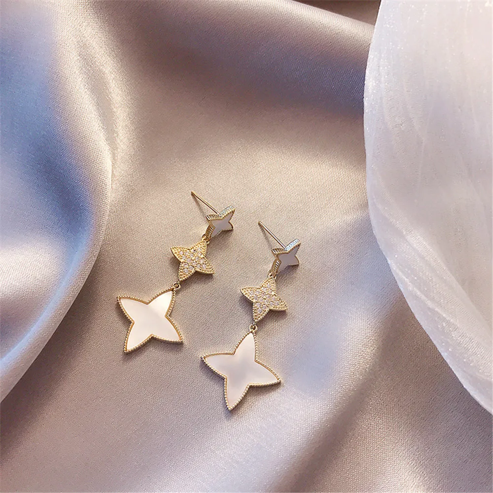 

2020 Trend Four Leaf Petals Stars 925 Sterling Silver Earrings Pendants For Women Small Fresh Style Elegant Fine Jewelry Female