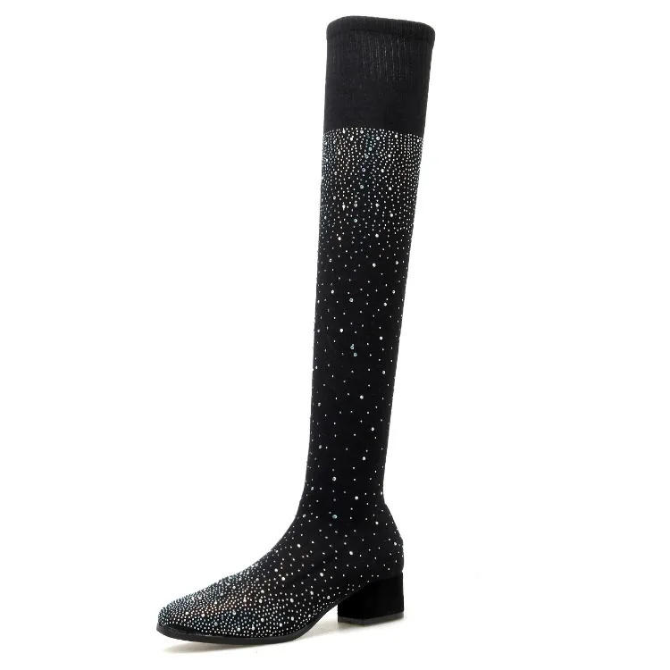 

thick heel elastic socks 2021 Winter square head thin Boots women's over-knee