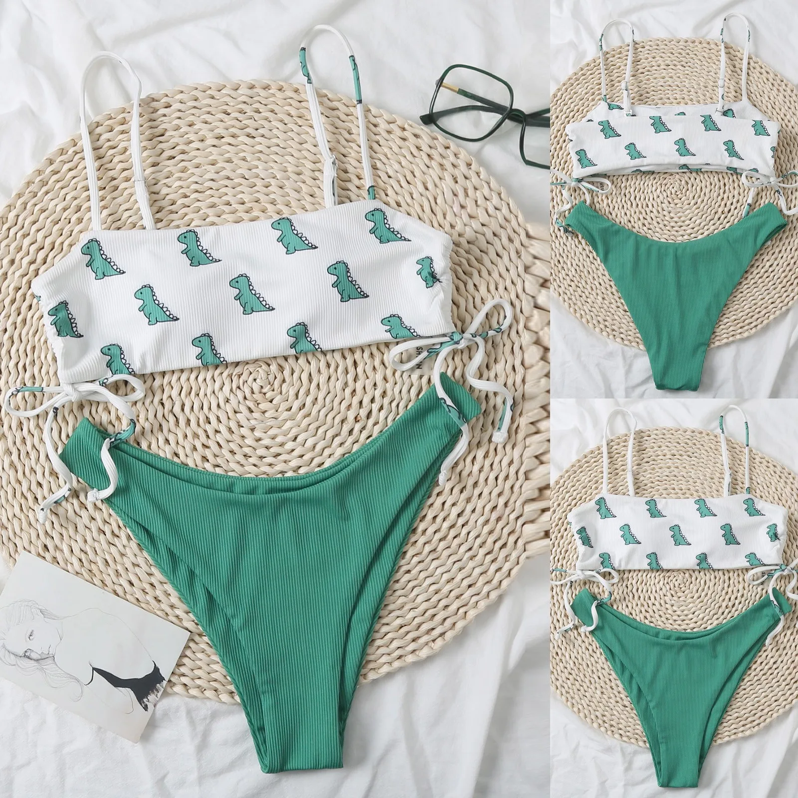 2021 купальник женский с принтом динозавра пуш-ап мягкий бюстгальтер пляжный