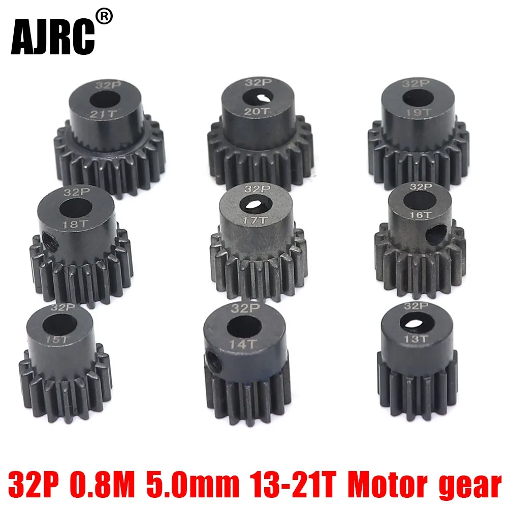

AJRC 32P M0.8 5mm 13T 14T 15T 16T 17T 18T 19T 20T 21T Black steel metal Pinion Motor Gear For 1/10 slash TRX4 Rc Model Car Motor
