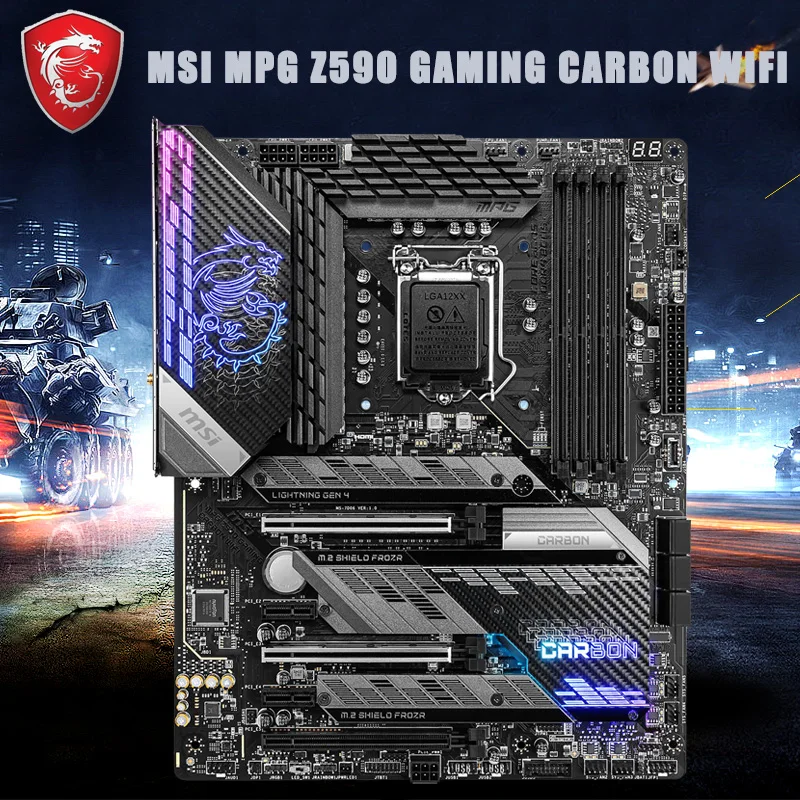 Billig LGA 1200 MSI MPG Z590 GAMING CARBON WiFi Motherboard DDR4 128GB PCI-E 4,0 M.2 10th/11th-Gen Desktop Z590 Placa-Mãe 1200 ATX