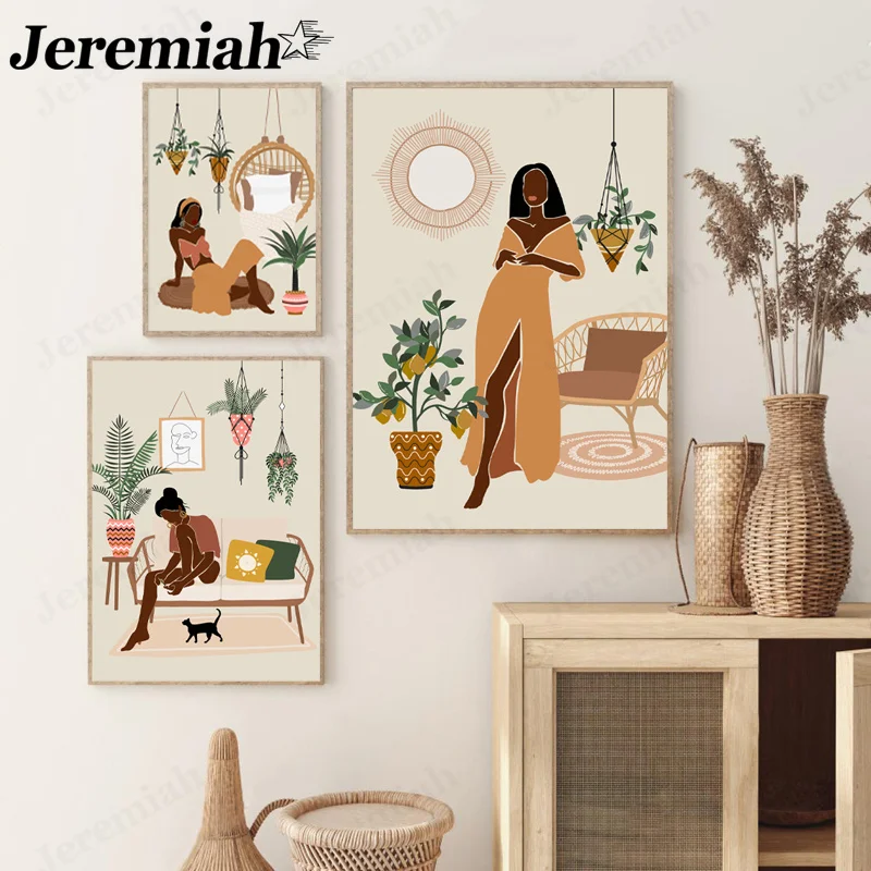 

Modern Fashion Character Canvas Poster African Women Life Painting Print Boho Style Room Living Room Decoration