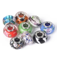 10pcs 15x9mm round european charms murano lampwork glass big hole beads for jewelry making bracelet diy 143