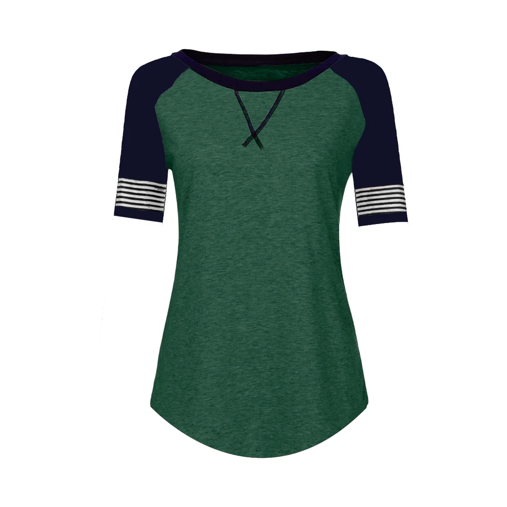 Женский Цветной лоскутный пуловер с коротким рукавом Повседневная футболка