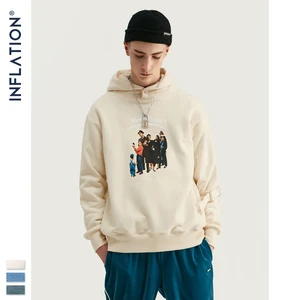 Мужская толстовка с капюшоном INFLATION 2020 FW, осенняя винтажная Синяя толстовка с белым принтом и капюшоном на шнурке, 9616W