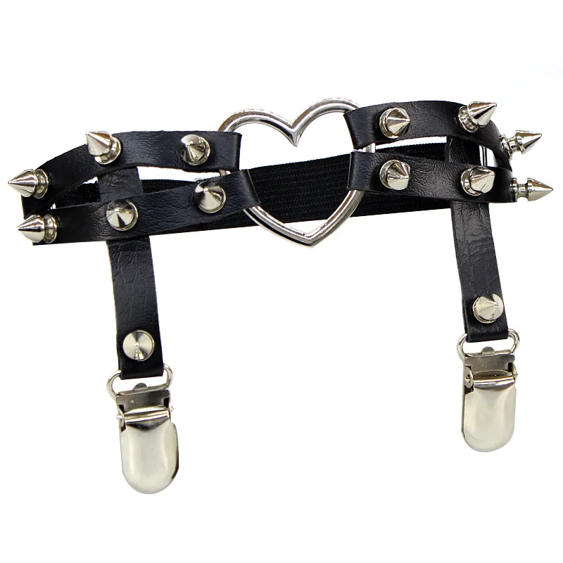 Gothic Harajuku Sexy Heart Punk Rivet Leg Necklace Belt for Women Pastel Goth Harness Leather Garter Stockings | Украшения и