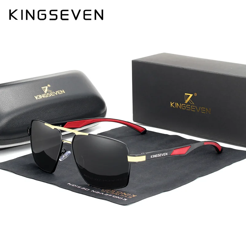 KINGSEVEN бренд, дизайнерские мужские классические Поляризованные солнцезащитные очки, роскошные брендовые солнцезащитные очки для вождения, ретро очки для мужчин - Цвет линз: Gold Gray