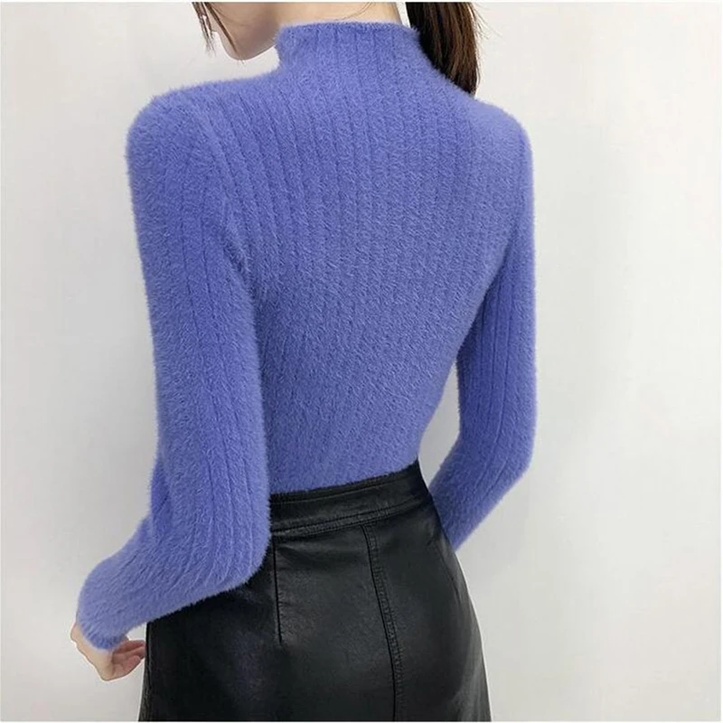 Женский кашемировый свитер с имитацией норки Осень-зима 2020 высоким воротником