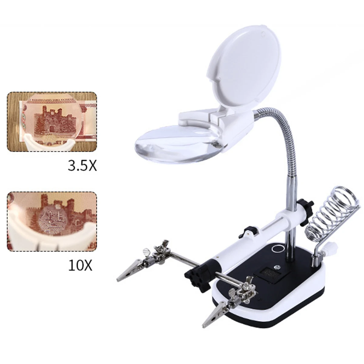 3.5X 10X Hands Free 5 светодиодов Лупа станция с зажимами для сварки пайки Ремонт