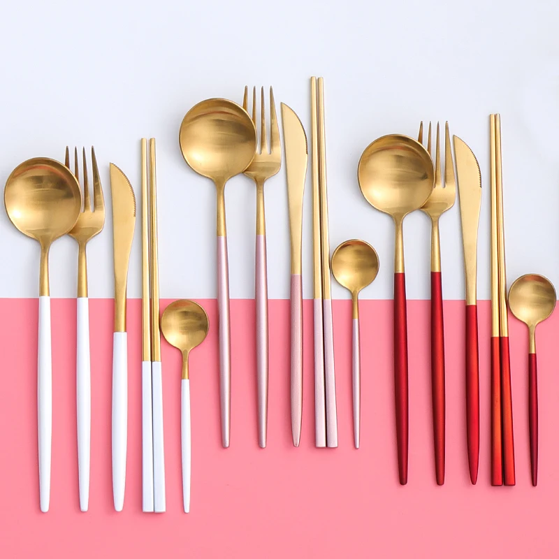 Розовая Золотая столовая посуда чайная десертная кофейная ложка вилка кухонные