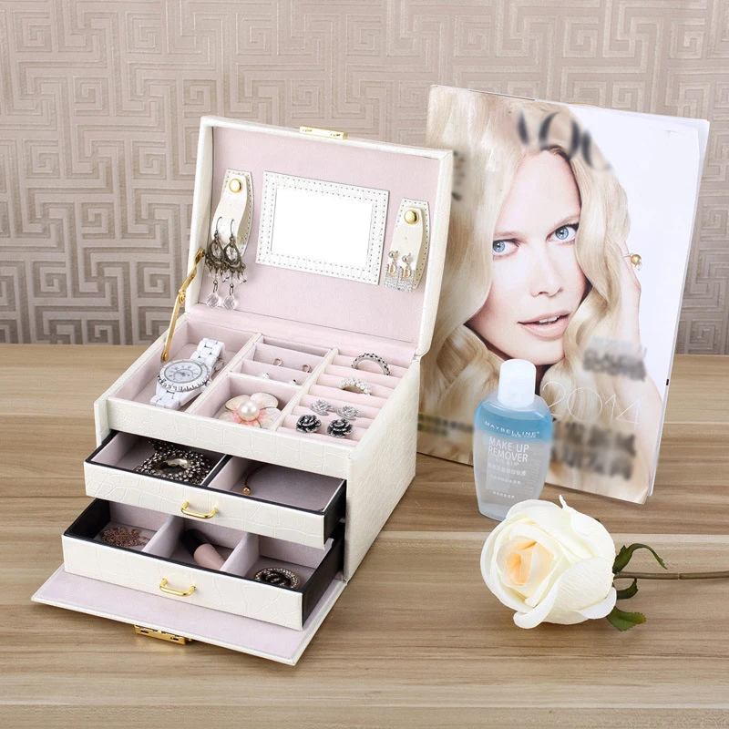 Органайзер для ювелирных украшений с выдвижным ящиком трехуровневая шкатулка