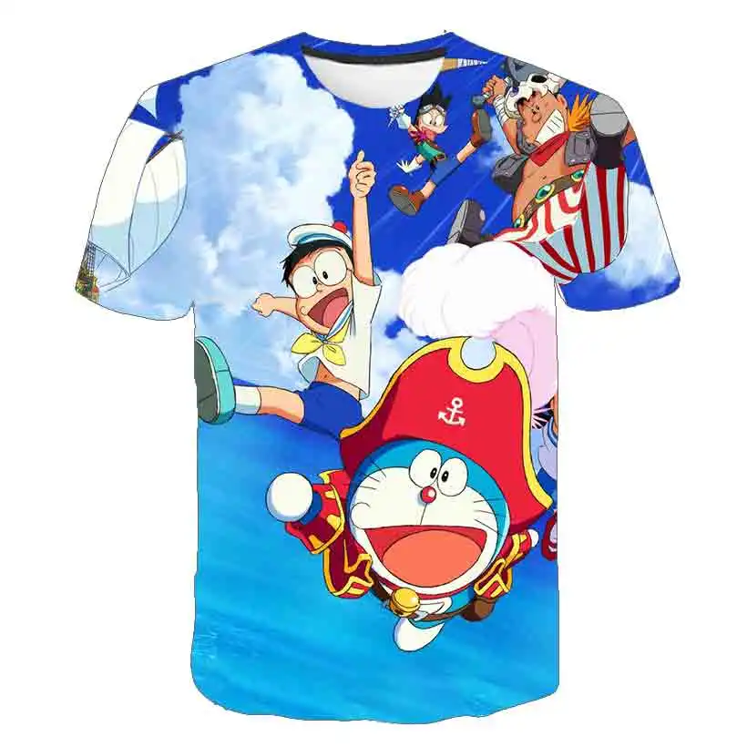 Doraemon 3D с принтом для мальчиков и девочек забавные Милая летняя футболка круглым
