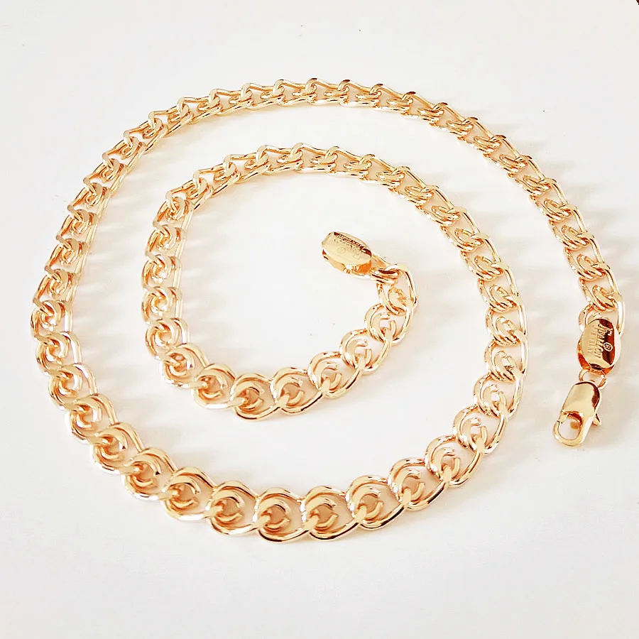 Женское классическое колье из меди 585 розовое золото длина 2 мм 60 см тонкая