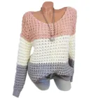 Женский свитер в полоску, Свободный вязаный свитер розового цвета, трикотажная одежда, Кофта, Женская трикотажная одежда, осень-зима 2021