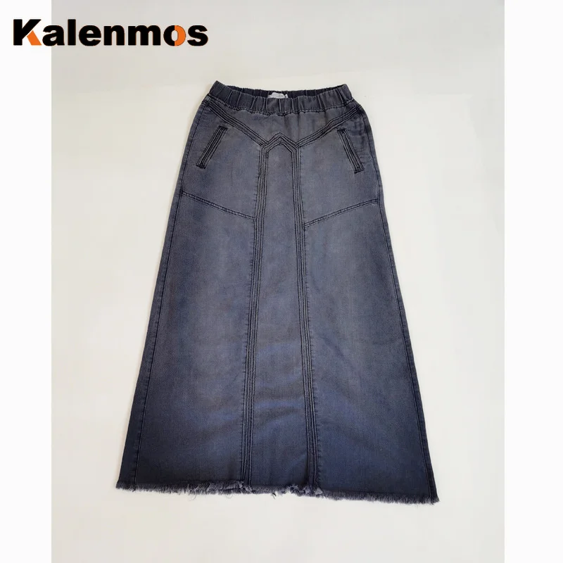 Джинсы женские KALENMOS длинная юбка стрейч винтажные свободные облегающие синие