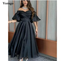 verngo black a line organza evening dresses ankle length off the shoulder puff sleeves prom gowns dubai women party dress