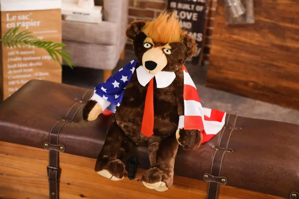 brown 60 см медведь Дональд Трамп, плюшевые игрушки, новые крутые медведи с американским флагом, медведи, игрушки, подарок для детей, мальчиков - Цвет: brown