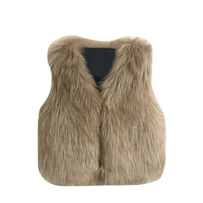 

2-6 Years Old Baby Girls Artificial Fur Vest Fashion Autumn Winter Coat Kids Sleeveless Jacket Children Khaki Clothing
