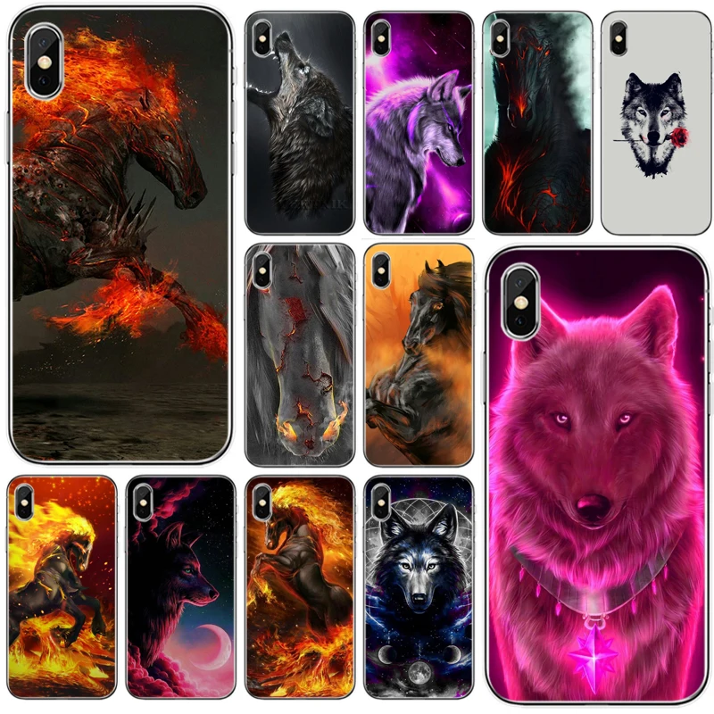Мягкий силиконовый чехол для телефона Fierce Wolf and Flame horse Fundas Coque Cover For iPhone 11 Pro 7Plus 7 5 6