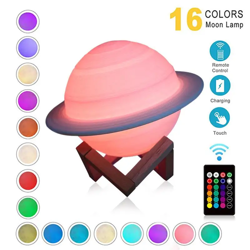 Новый дропшиппинг 16 цветов s перезаряжаемая Экологичная 3D печатная лампа Сатурна