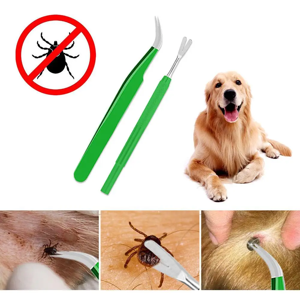 

2PCS Tick Removal Tool Stainless Steel Professional Tick Flea Tweezers Cleaning Tool Safely Remove Mites Ticks From Dog Cat