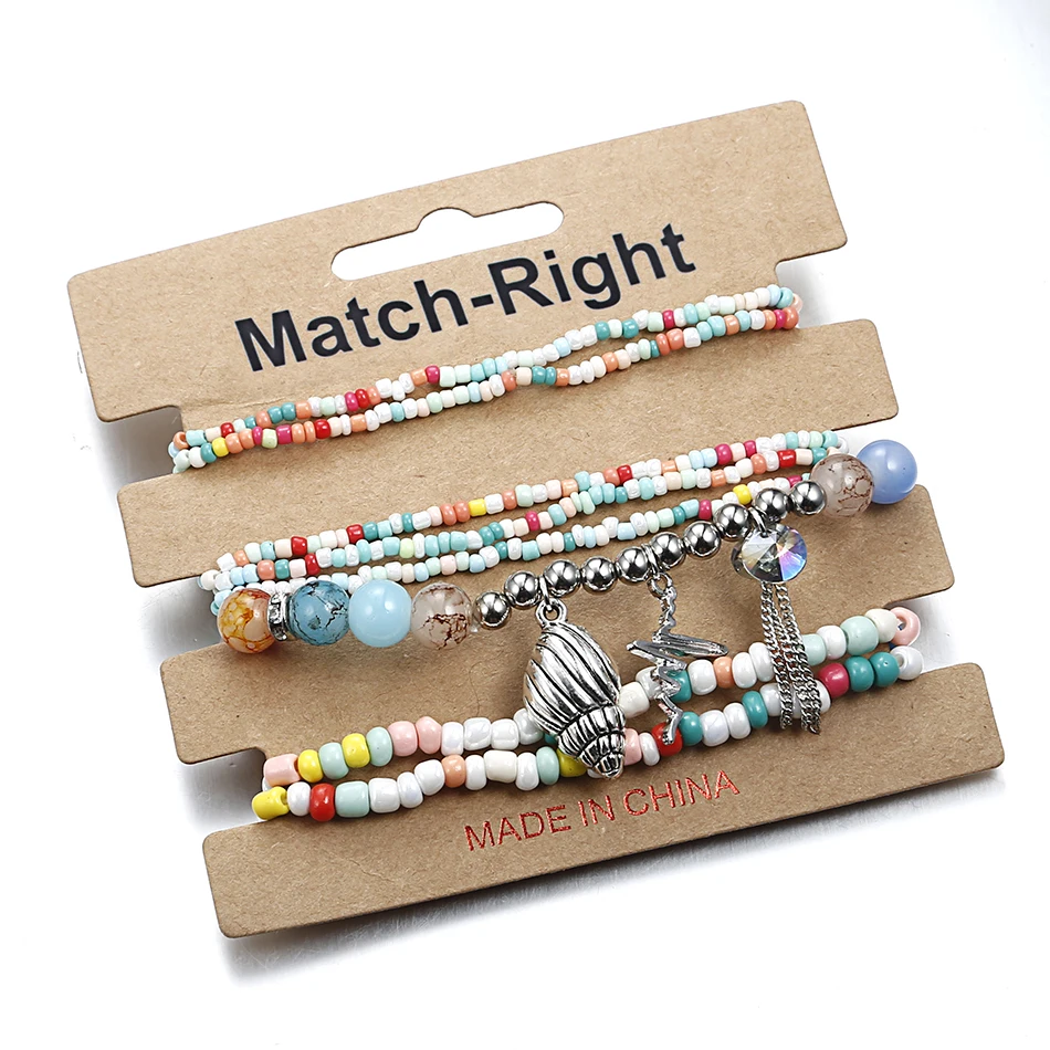 Женский многослойный браслет в богемном стиле с эластичным плетением браслеты и