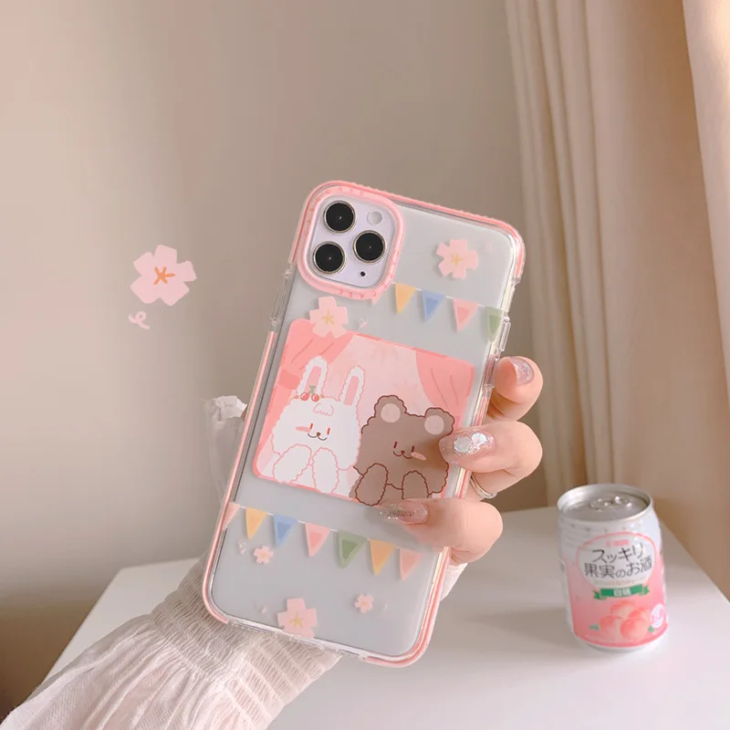 

Cute Pink Window Bunny Bear Rabbit Cases For iPhone 12 Pro 12 Mini 11 Pro Max SE 2020 7 8 7Plus 8Plus XR X XS MAX