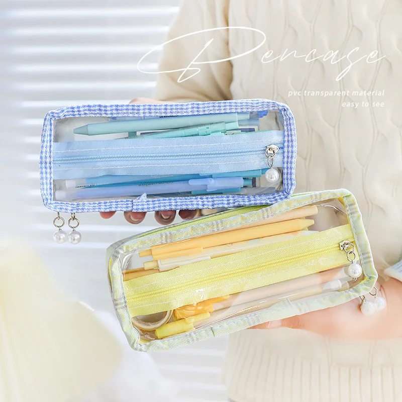 

Cool ins fashion brief check style design twin chains creative pencil bag 20.5*7.5*6cm cool school office stationery supplies