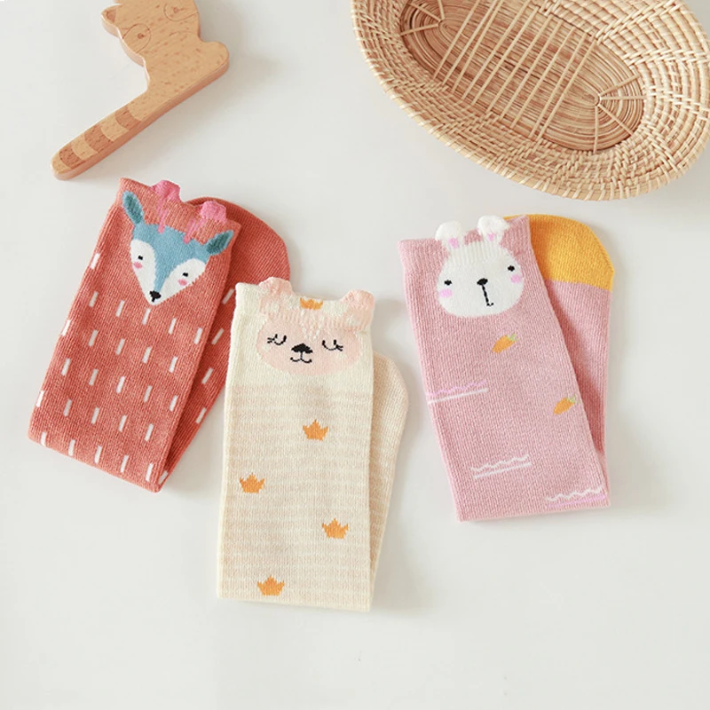 

3pairs Cartoon Animals Baby Sock for Girl Boy Little Lion Rabbit Fox Kids Sock Cotton Knee High Infant Toddler Sock Kid Gift