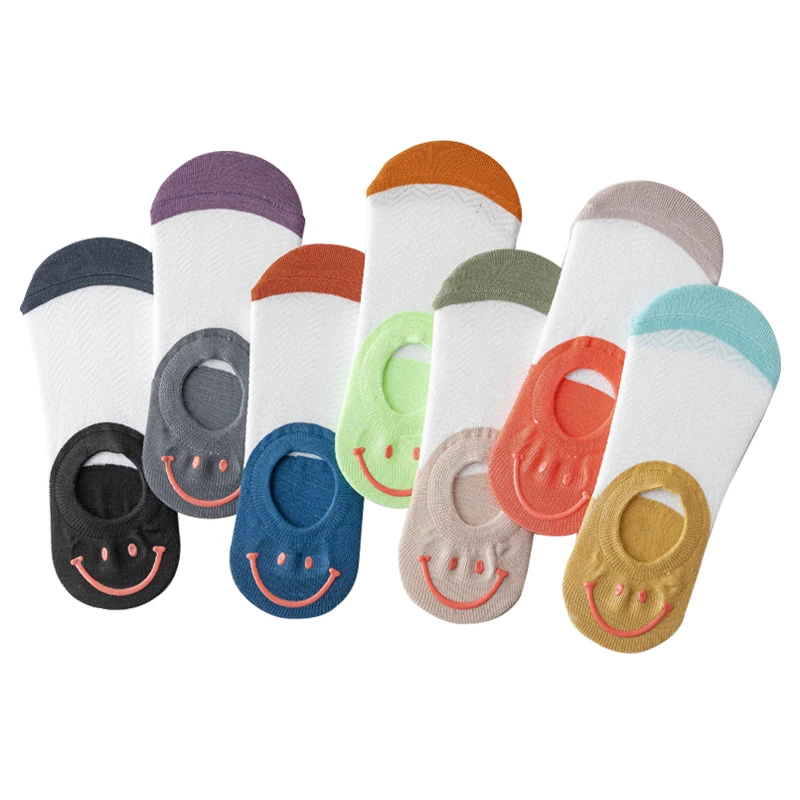 

7 Pairs Funny Smile Face Women Socks Kawaii Breathable Cotton Socks Woman Harajuku Cute Cartoon Silicone Non-slip Low Cut Socks