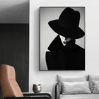 Черно-белая шляпа, элегантная женская Художественная Картина на холсте в скандинавском стиле, плакаты-портреты и принты, настенные художественные картины для декора гостиной