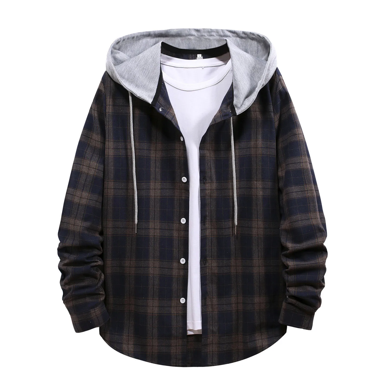 

Men's Harajuku color block check shirt 2021 men's street clothing thick shirt long sleeves men's retro Korean fashion Clothing