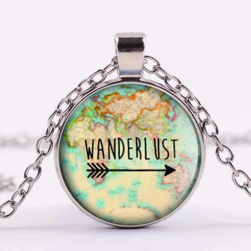 

New Wanderlust Art Photo Cabochon Glass Pendant Necklace Wanderlust Jewelry Accessories for Wanderlust Creative Gifts