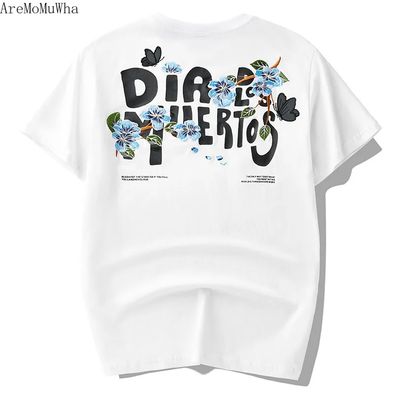 

2021 Summer New Cotton Short-sleeved T-shirt Male Couple Hong Kong Style Street Half-sleeved Letter Printing Embroidered Top 4XL