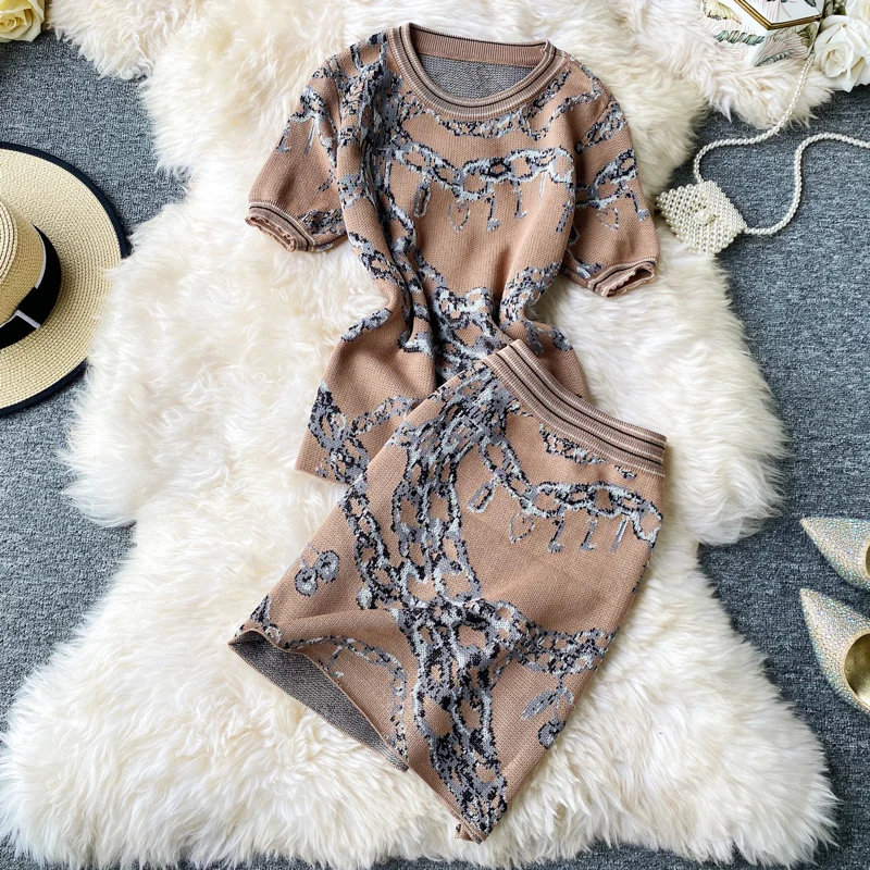 Модный тонкий комплект из 2 предметов Женский вязаный свитер с круглым вырезом и