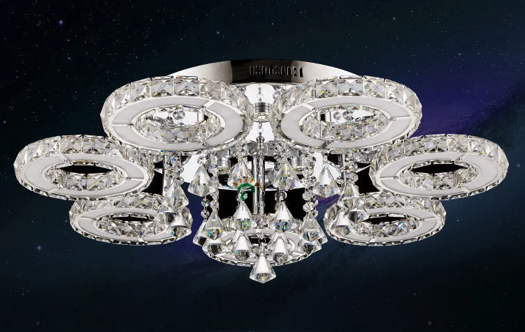 Современный минимализм Lustre De Cristal Led Люстра для фойе Роскошные покрытые зеркалом стальные кольца Круглая Люстра - Цвет абажура: clear 7 light