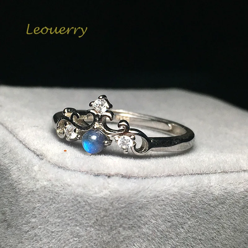 Leouerry 925 пробы серебро натуральный лунный камень синего цвета корона открытые