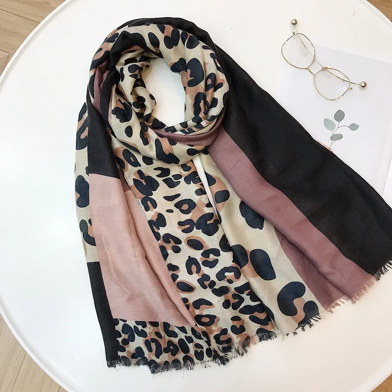 

F32 1pcs Women Leopard Dot Patchwork Fringe Viscose Shawl Scarf Spain Luxury Brand Pashminas Snood Bufandas Muslim 180*100Cm