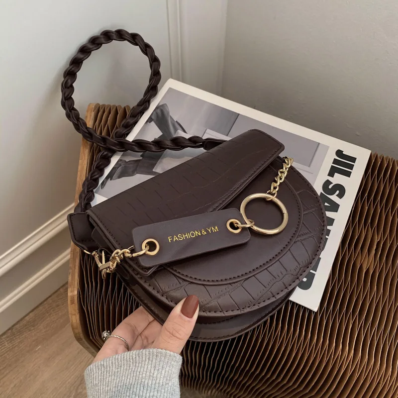 

2021 Crocodile Pattern Bag Women's Single Shoulder Crossbody Bags Fashion Leisure Chain Saddle Bag Luxury Designer Handbag