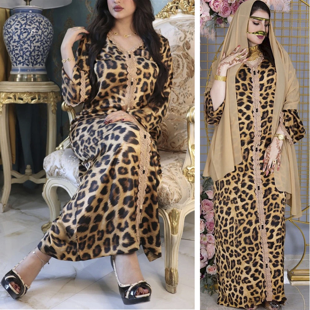 Мусульманский абайя с леопардовым принтом длинное платье для женщин арабских кафтан женские зимние винтажные сапоги в этническом стиле, пл...