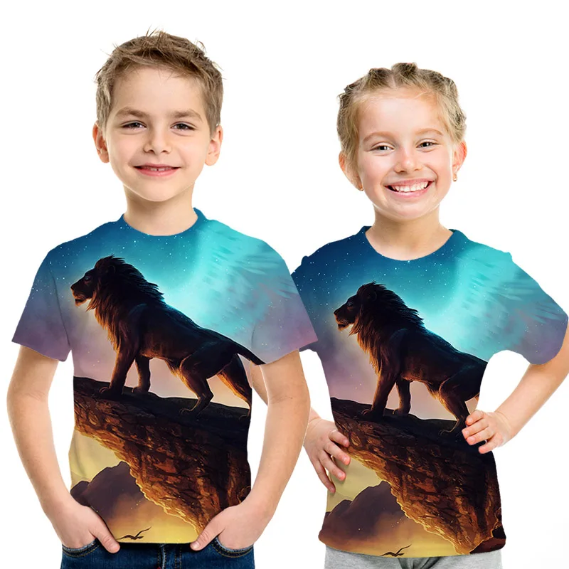 picture color Уличная одежда с 3D принтом детская футболка с изображением короля льва Летняя Повседневная рубашка с короткими рукавами и изображением Льва для мальчиков и девочек - Цвет: picture color