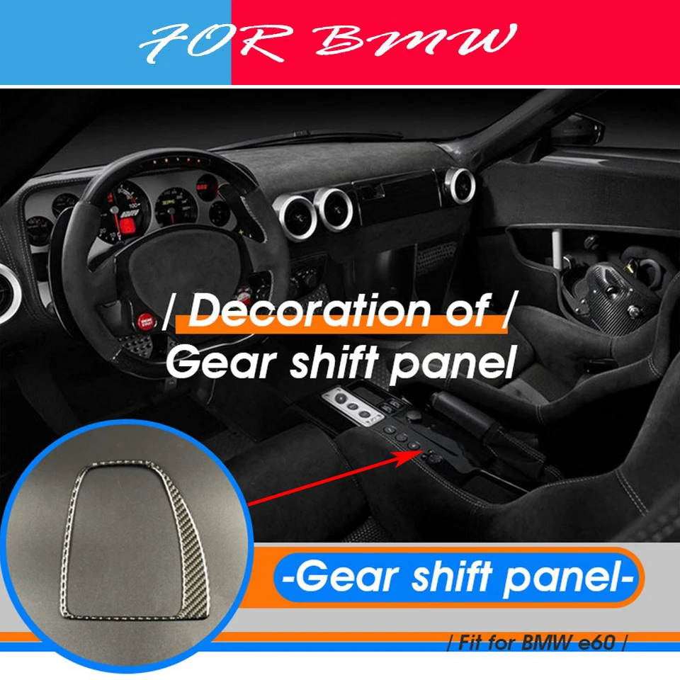 

1SET 3D Gloss Carbon Fiber Stickers For BMW 5Series E60 2004-2010 Center Console Gear Shift Knob Panel Frame Covers Accessories