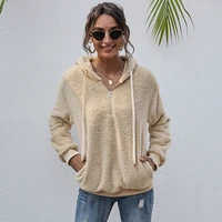 womens spring fall solid color hoodie lady fashion casual plush blouse female loose long sleeve thick pullover oversized tops