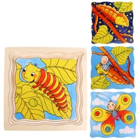 children cartoon learning education toy multi layer wooden puzzle games early development butterfly stroy puzzle toy