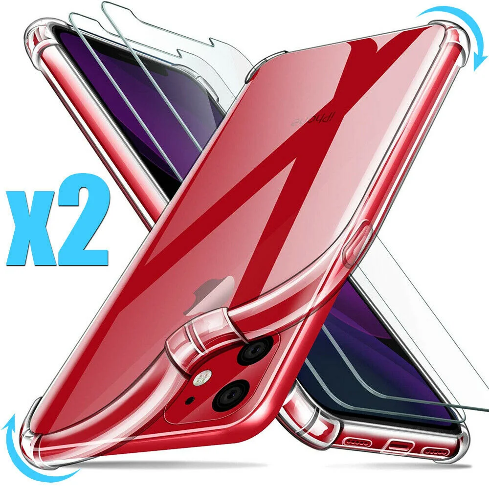 

Coque Antichoc Pour iPhone 11 Pro Xs Max Xr X 8 7 6 Silicone Renforc +2 Verre